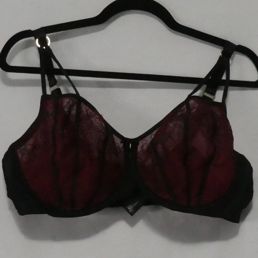 AG - ASHLEY GRAHAM | 40 DDD | Burgundy and Black Lace Accented Bra